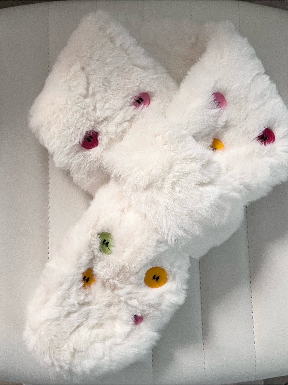 NIB White Halara Faux Fur Scarf with Colorful Button Accents